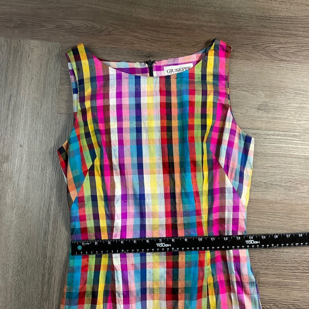 VTG Giuseppe Collection 100% Silk Madras Plaid Sheath Dress 4 Rainbow Lined - Picture 6 of 7